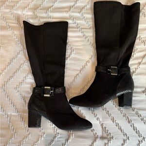 Karen Scott 8.5M WIDE CALF Black Buckle High Heeled Boots